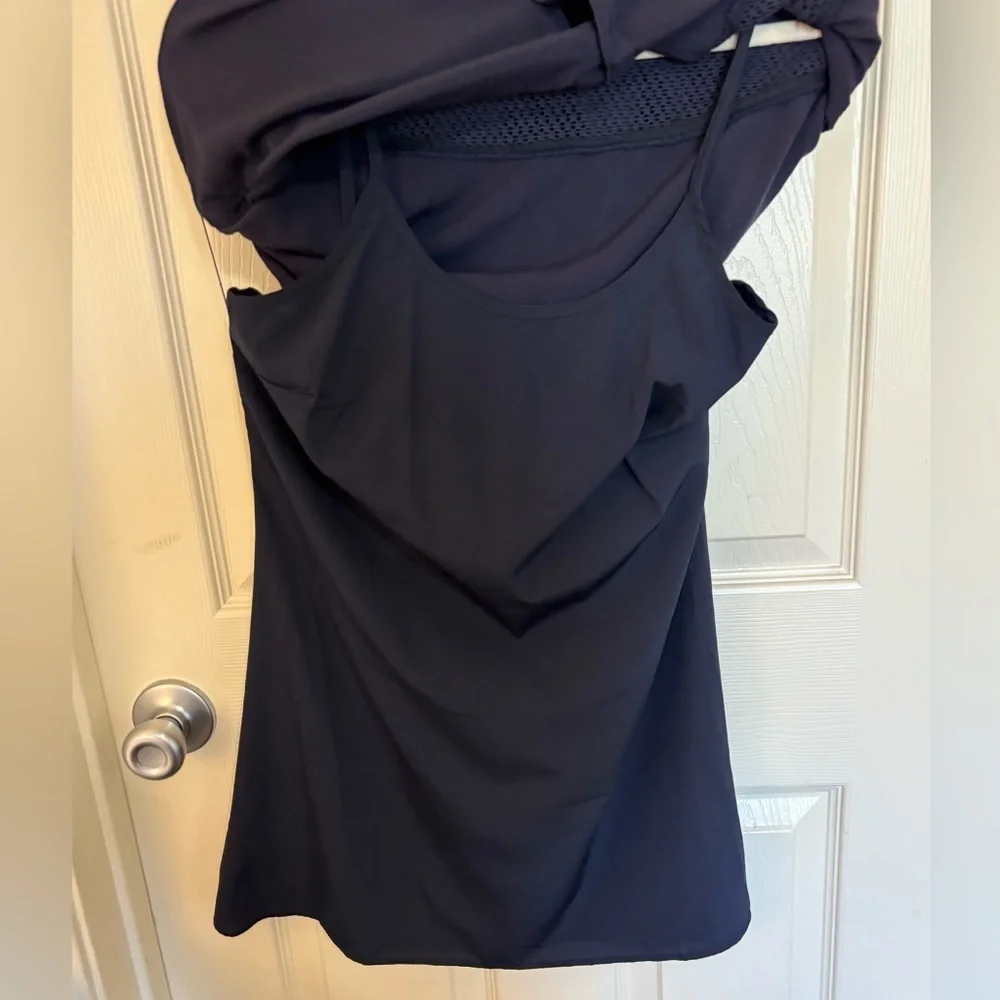 Hinge Navy Mesh Yoke Dress tunic Long Sleeve Button Front spring dress festival